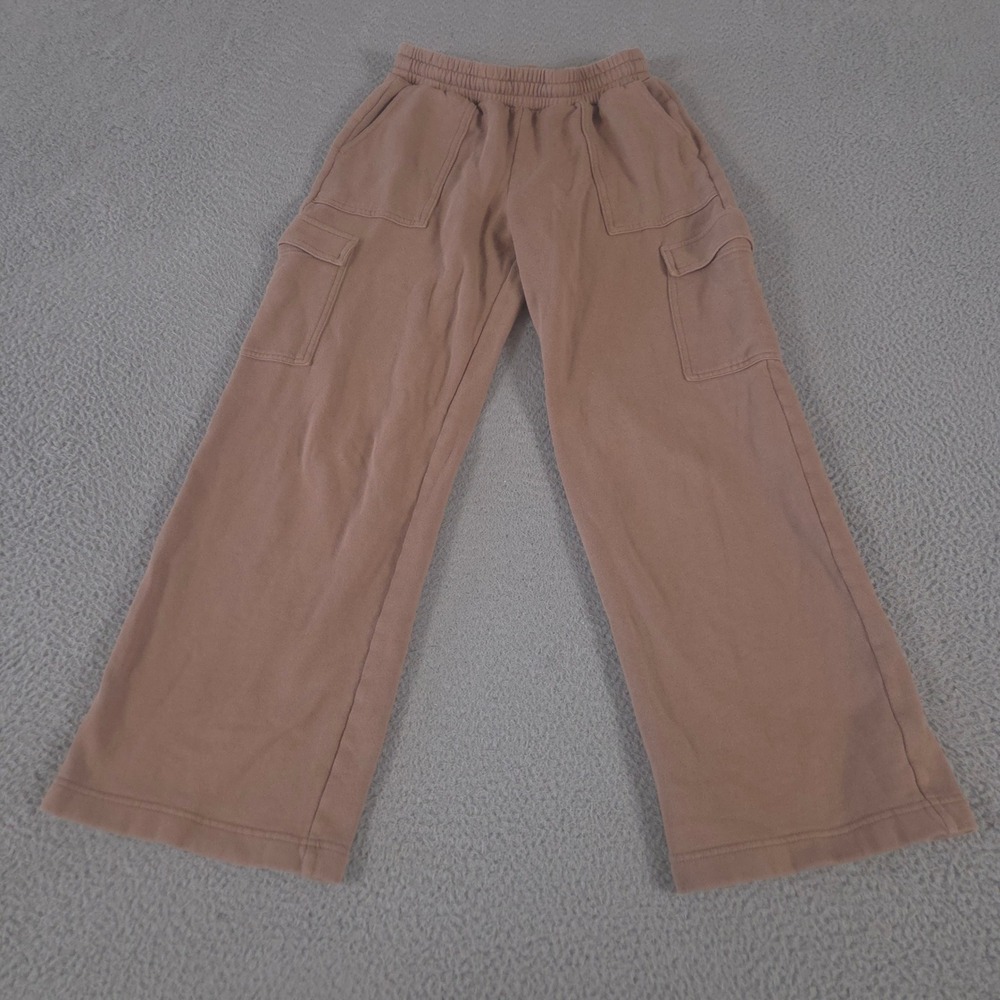 Old‎ Navy Sweatpants Women XS Brown SoComfy Cargo Wide-Leg Fleece High-Waisted